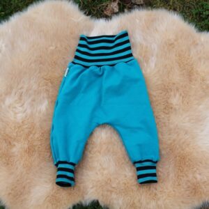 Sarouël évolutif en sweat bleu turquoise 1m/6m